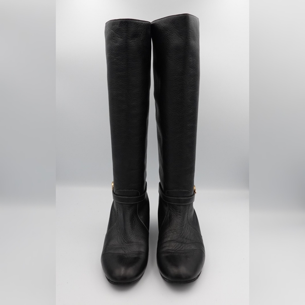 CHLOÉ Black Leather Tall Boots with Flat Heel, size 38 - Picture 2 of 7